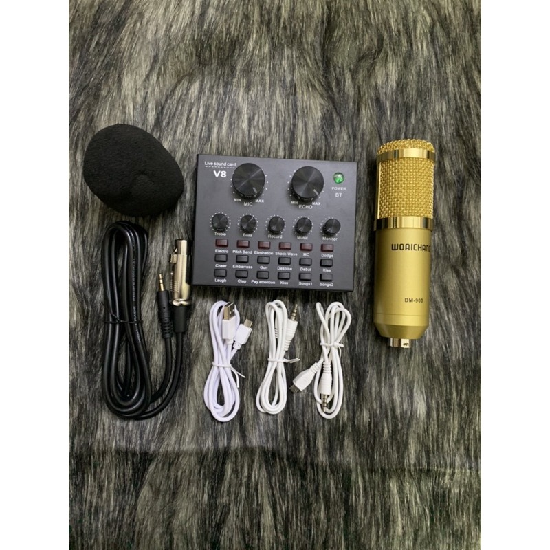 Bộ hát livestream V8 auto tune Bluetooth và mic Bm900