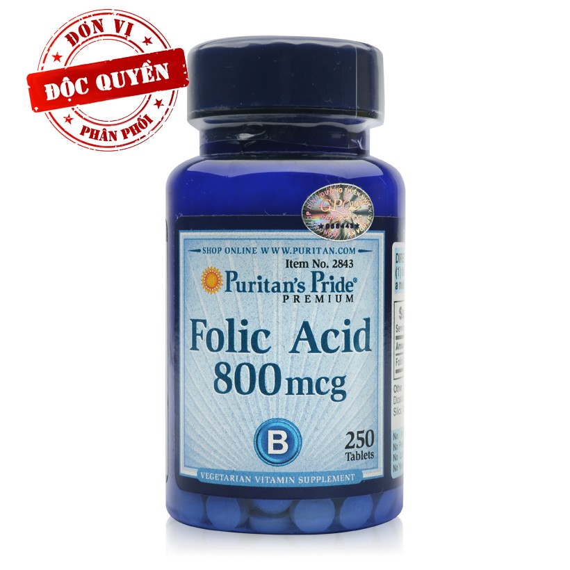 Viên uống ngăn ngừa thiếu máu Folic Acid 800mcg 250 viên của Puritan's Pride