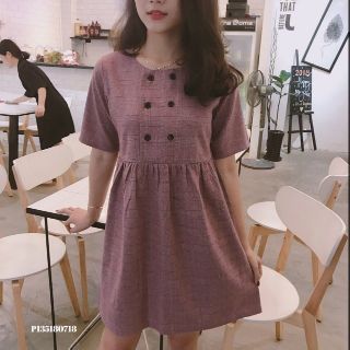 Đầm caro babydoll hàng nút