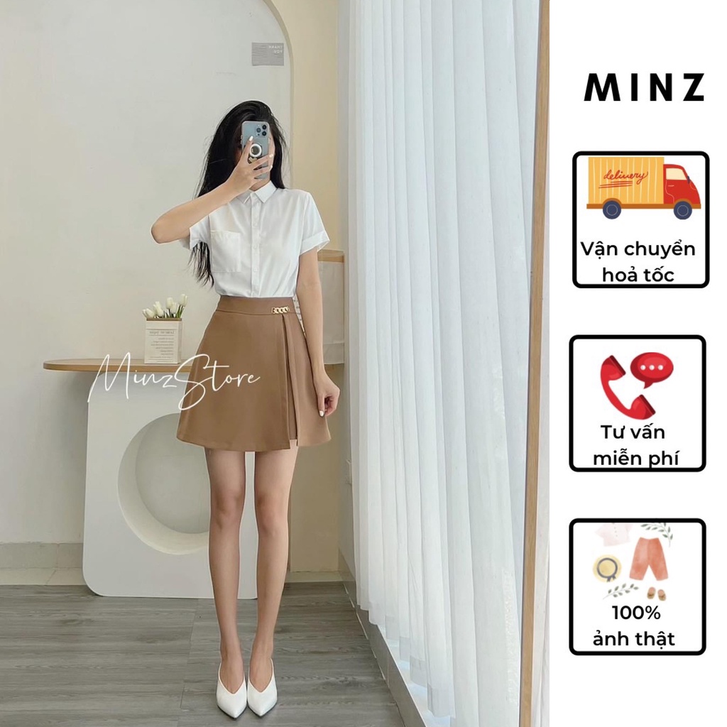 Quần Váy Công Sở Nữ MINZ STORE Dáng A, Thiết Kế Phối Dây Xích Cao Cấp