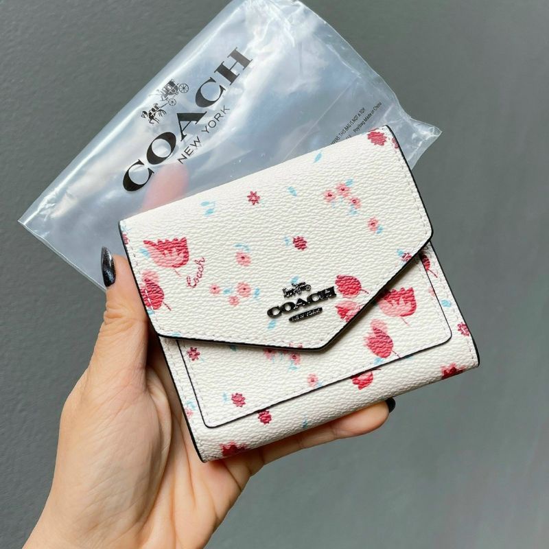 Ví C0ACH SMALL WALLET WITH TULIP MEADOW da thật siêu sang