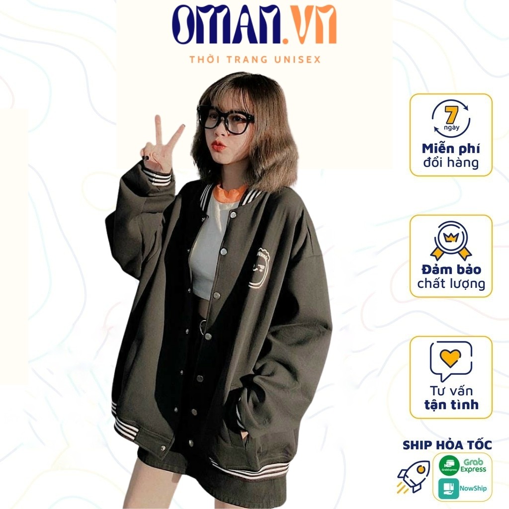 Áo khoác nỉ bomber Mặt cười bé form rộng Unisex Oman