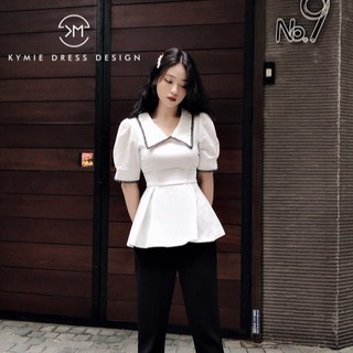 Áo cổ tròn viền hoa nổi Peplum cách điệu A255 KYMIE