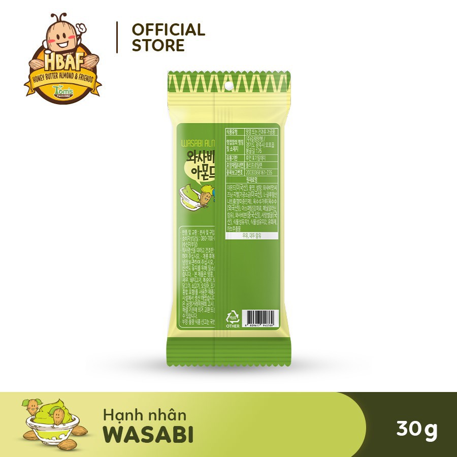Hạnh nhân tẩm Wasabi Tom's Farm 30g Hàn Quốc | BigBuy360 - bigbuy360.vn