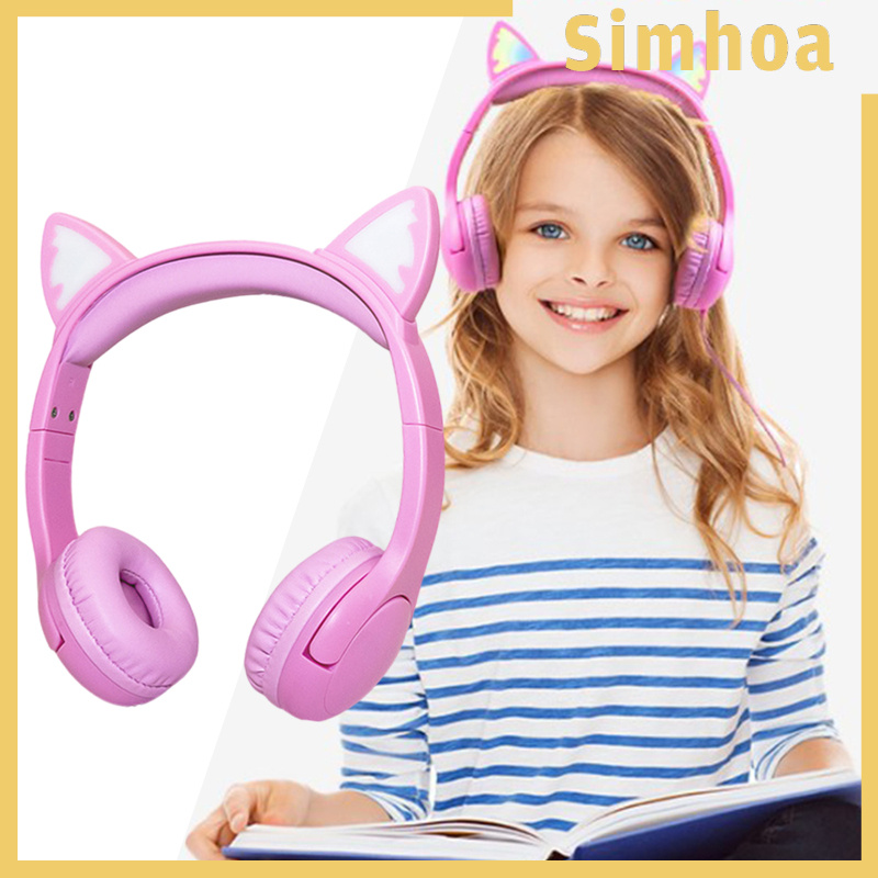 [SIMHOA]Cat Ear Kids Headphones with Micophone Safe Wired for School Online Learning