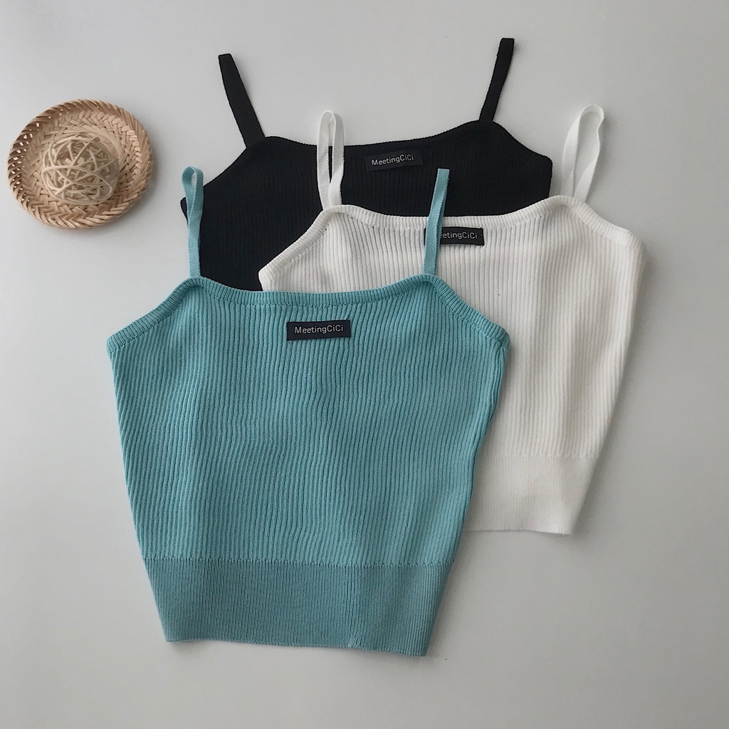 Áo 2 Dây Croptop Nữ JEMCLOSET Chất Dệt Gân Mềm Mịn 3 Màu Đen Trắng Xanh Phối Đồ Dạo Phố Sexy MIMI  10335