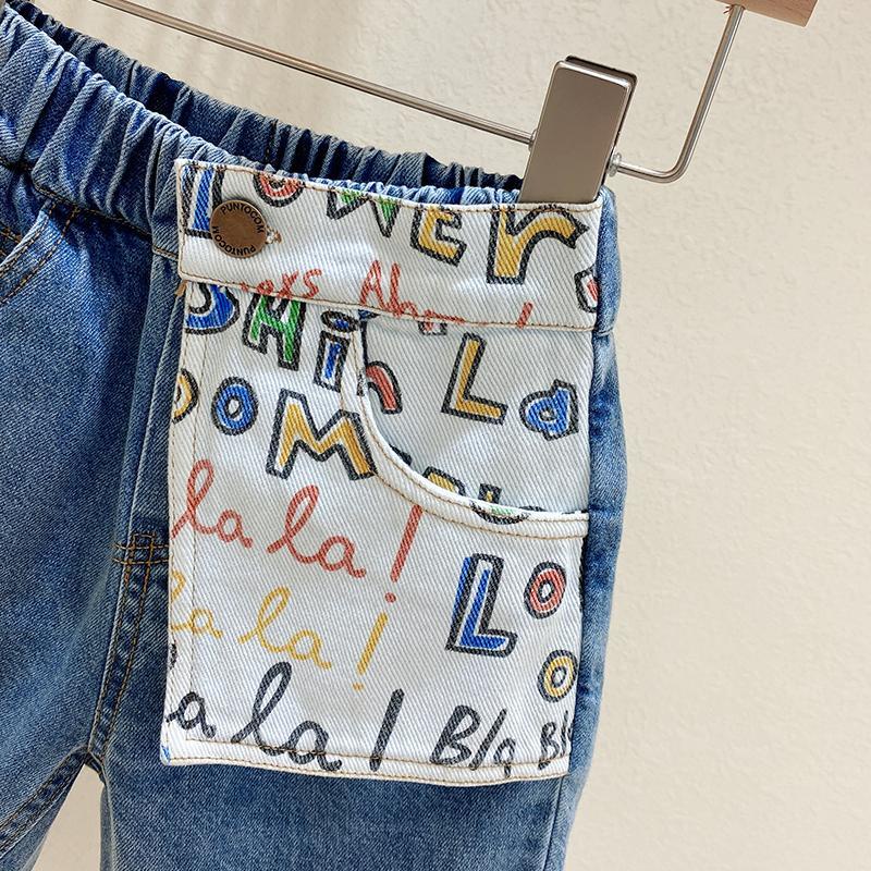 Quần Short Jean Mỏng Dáng Rộng In Chữ Kiểu Hàn Quốc Thời Trang Mùa Hè Mới Cho Bé Trai