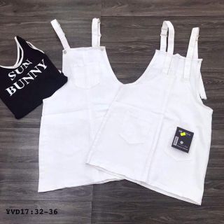 Yếm váy jean màu trắng co giãn bigsize 32_36