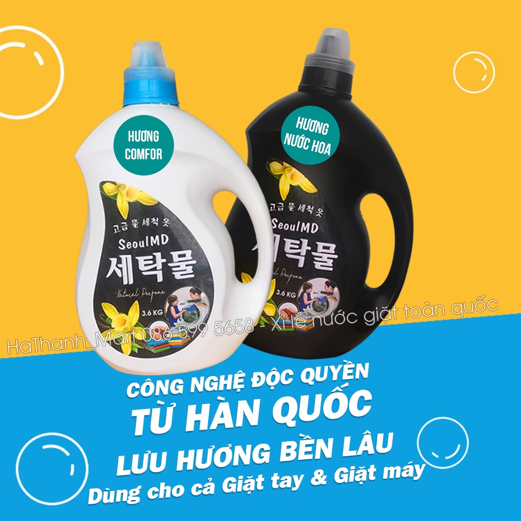 [Không thơm hoàn tiền] Nước giặt Hàn Quốc - Seoul MD 3.6L - Sạch khuẩn, thơm mềm