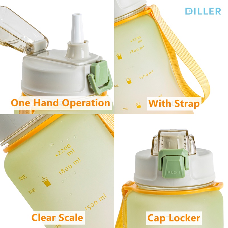 Diller Bình nước thể thao Diller D72 không chứa BPA dung tích 1 gallon có ống hút 2200/3860ml