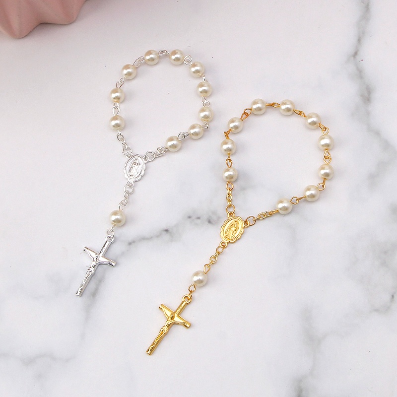Và lễ rửa tội mini mân côi màu ngà ngọc trai giả cho vòng đeo tay chữ thập tuyệt vời để làm lễ rửa tội cho bé tiệc cưới holid