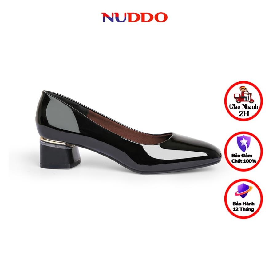 Giày cao gót nữ công sở NUDDO mũi vuông gót vuông 3 phân da bóng cao cấp_NUB304 KX
