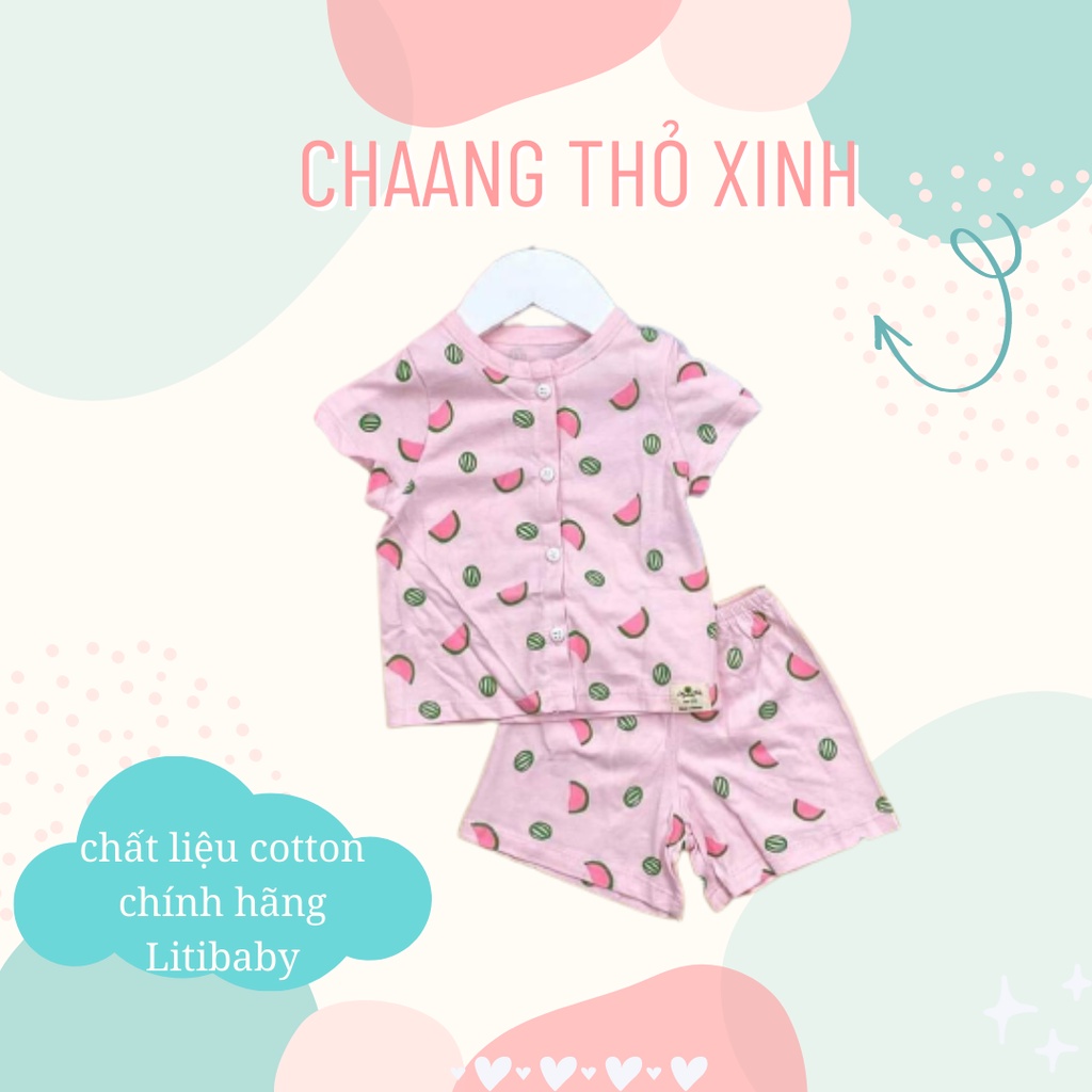 Bộ cộc tay sơ sinh cúc giữa Hãng LitiBaby nhiều màu