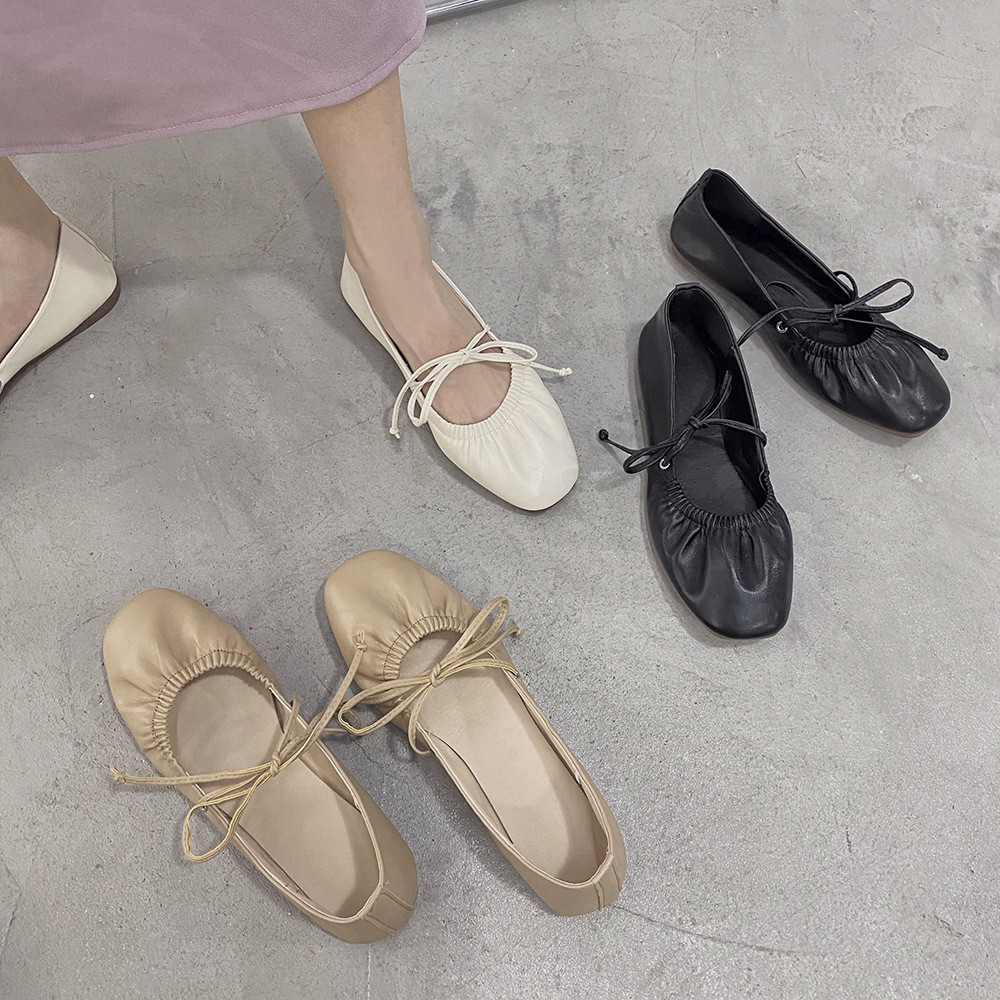 Giày búp bê đế bệt phối nơ phong cách nữ tính xinh xắn nữ thời trang sale lẻ size 37
