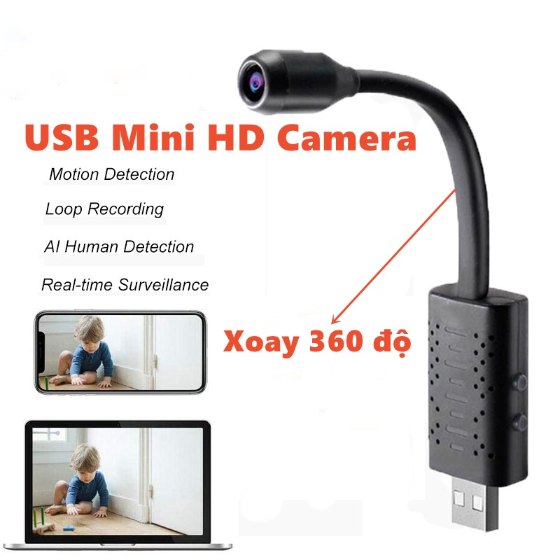 Camera giám sát U21 xoay 360 độ cổng USB