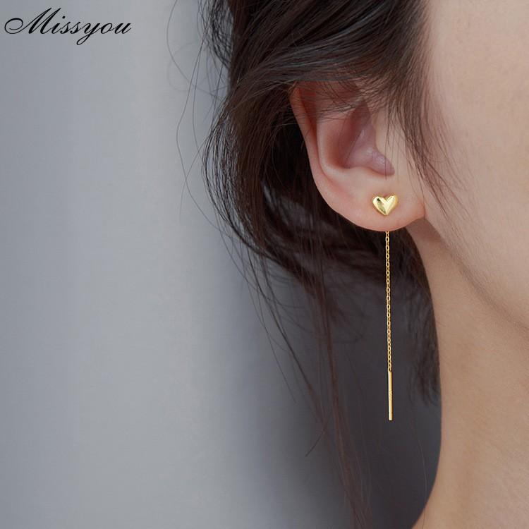 Đôi bông tai DODDER dáng dài hình trái tim màu vàng xinh xắn cho nữ