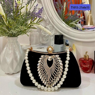 Ví nữ cầm tay dự tiệc đẹp, bóp cầm tay nữ dự tiệc, cưới nhung đính đá sang trọng T1015