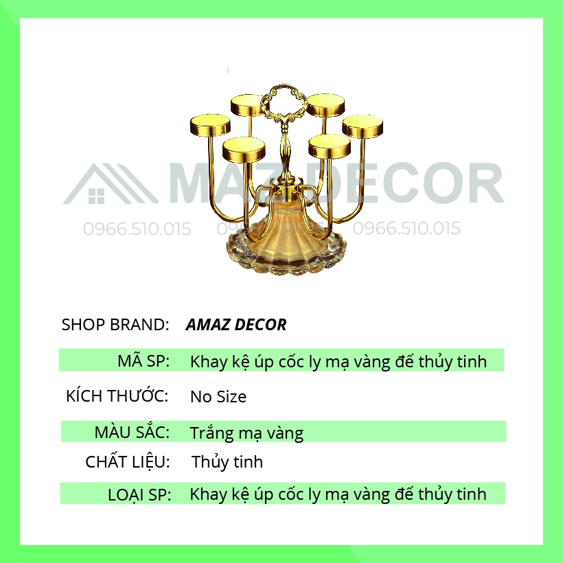 SALE NGHỈ TẾT Khay kệ úp cốc ly mạ vàng đế thủy tinh pha lê sang chảnh tiện dụng, giá úp ly cao cấp dày dặn