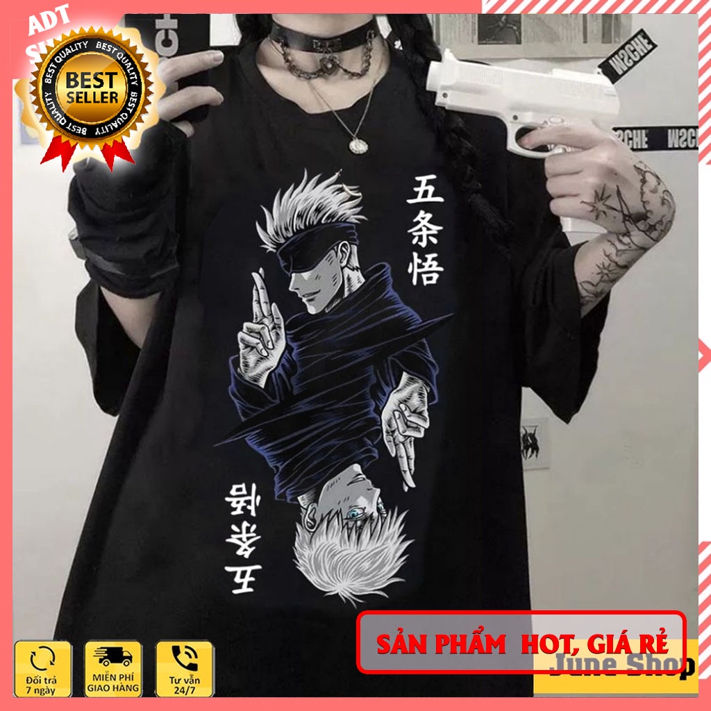 Áo Anime in hình Jujutsu Kaisen - Gojo Satoru 2 mặt màu đen trắng chất cotton 4 chiều, cực mát