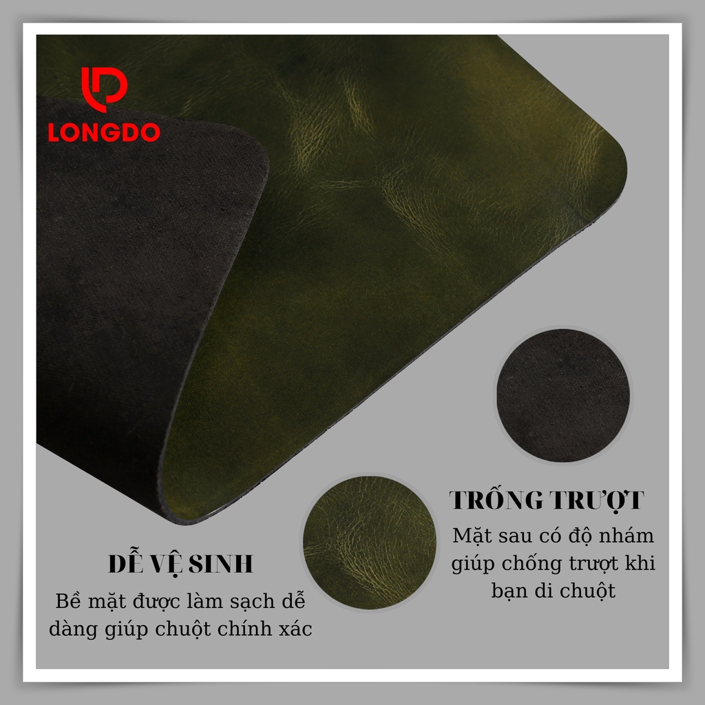 Miếng lót chuột tốt bằng da bò thật - Bảo hành 5 năm - Hàng chính hãng thương hiệu Longdo Leather - Pullup wax