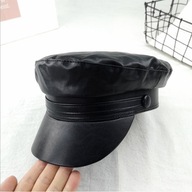 Mũ beret da pu màu đen thời trang thu đông cho nữ