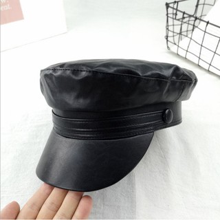 Mũ beret da pu màu đen thời trang thu đông cho nữ