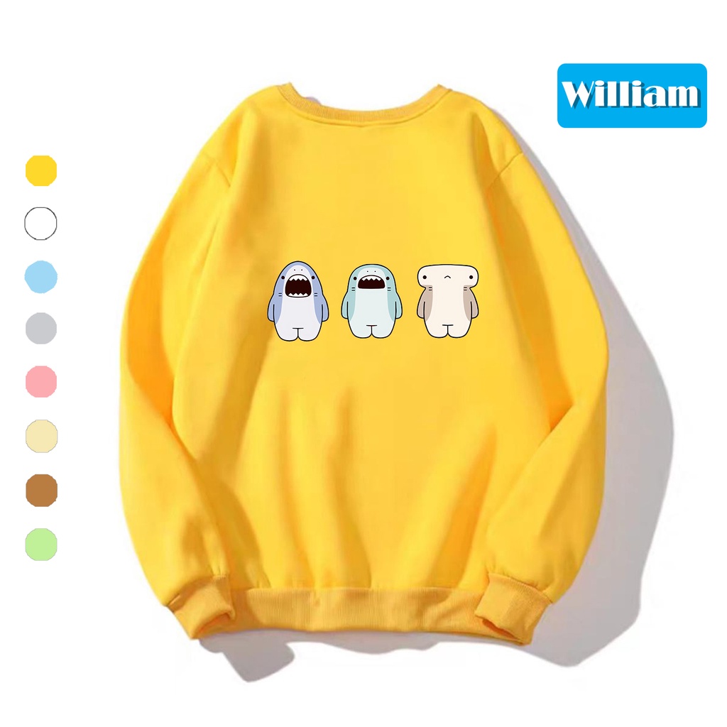 Áo sweater nam nữ in hình Cá Mập dễ thương, chất nỉ dày dặn, hợp làm áo cặp William - DS141