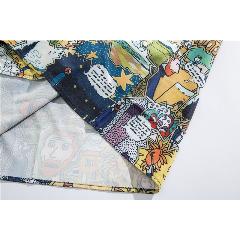 Short Sleeve Shirt With Cartoon Patterns Fashion Dynamic Korean Style For Men