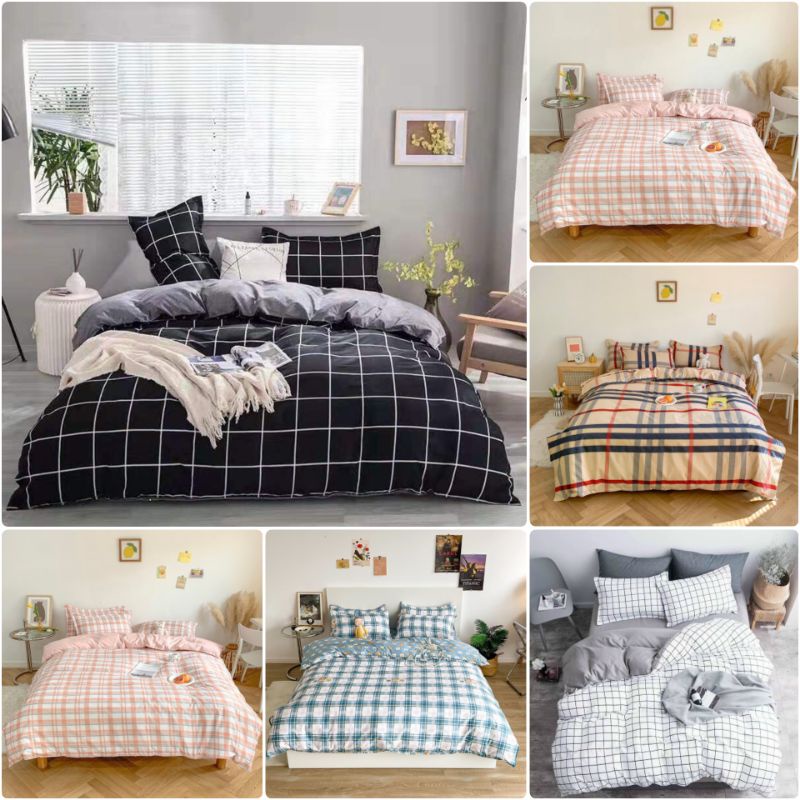 Bộ chăn ga gối caro Cotton Poly cao cấp LEEBedding, chăn ga Hàn Quốc, miễn phí bo chun drap ga giường theo yêu cầu