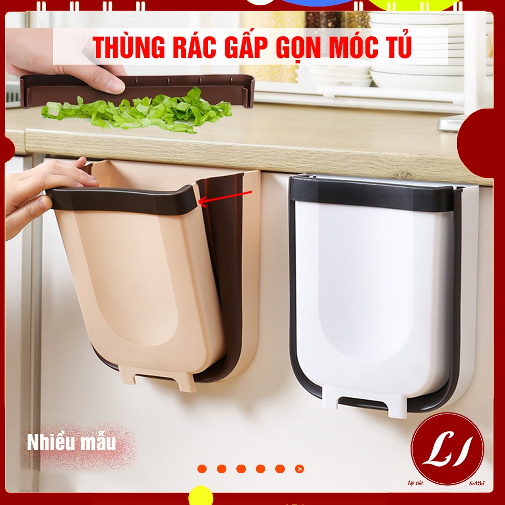 Thùng rác GẤP GỌN thông minh móc tủ tiện lợi