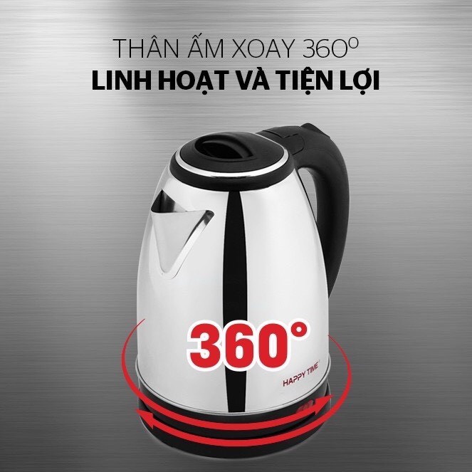 Bình Đun Siêu Tốc Inox Cách Nhiệt HTD1081, Siêu Bền, Cách Điện- Ấm Siêu Tốc Đun Nước Happy Time SunHouse 1,8l