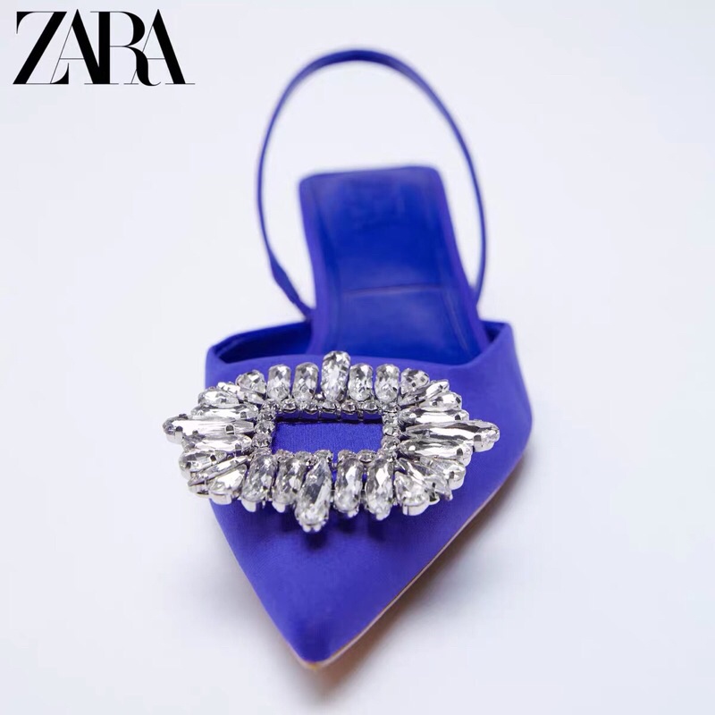 GIÀY CAO ZARA XANH DƯƠNG HỞ GÓT ĐÍNH ĐÁ LẤP LÁNH