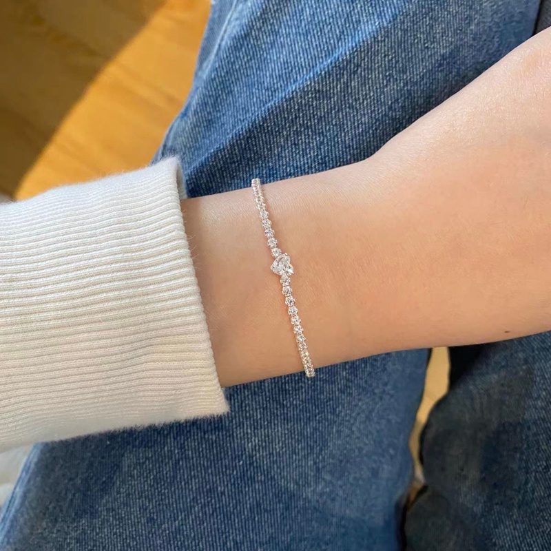 Vòng Tay Pandora Mạ Bạc 925 Mặt Hình Trái Tim Đính Đá Zircon Có Thể Điều Chỉnh Kích Thước