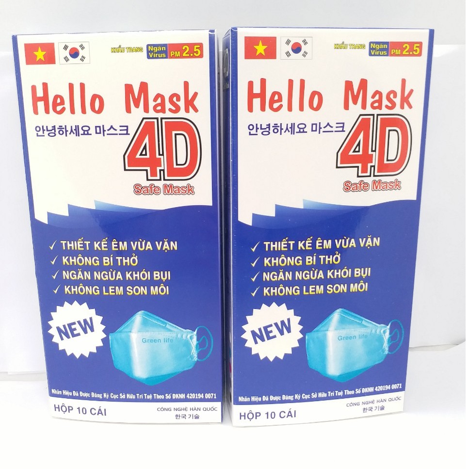 khẩu trang 4d hello mask màu xanh (hộp 10 cái).