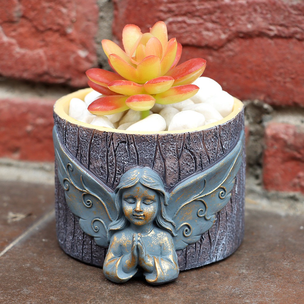 JANE Ornaments Plant Pot Indoor or Outdoor Decor Angel Flower Pot Landscape Lawn Garden Decorations Imitation Wood Resin