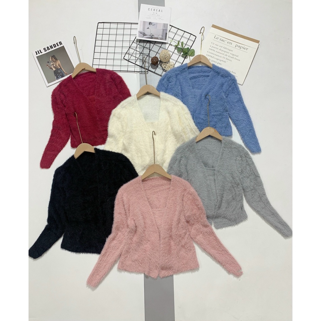 Set áo khoác len lông mềm kèm áo con 2 dây croptop MYDALA phong cách cá tính trẻ trung