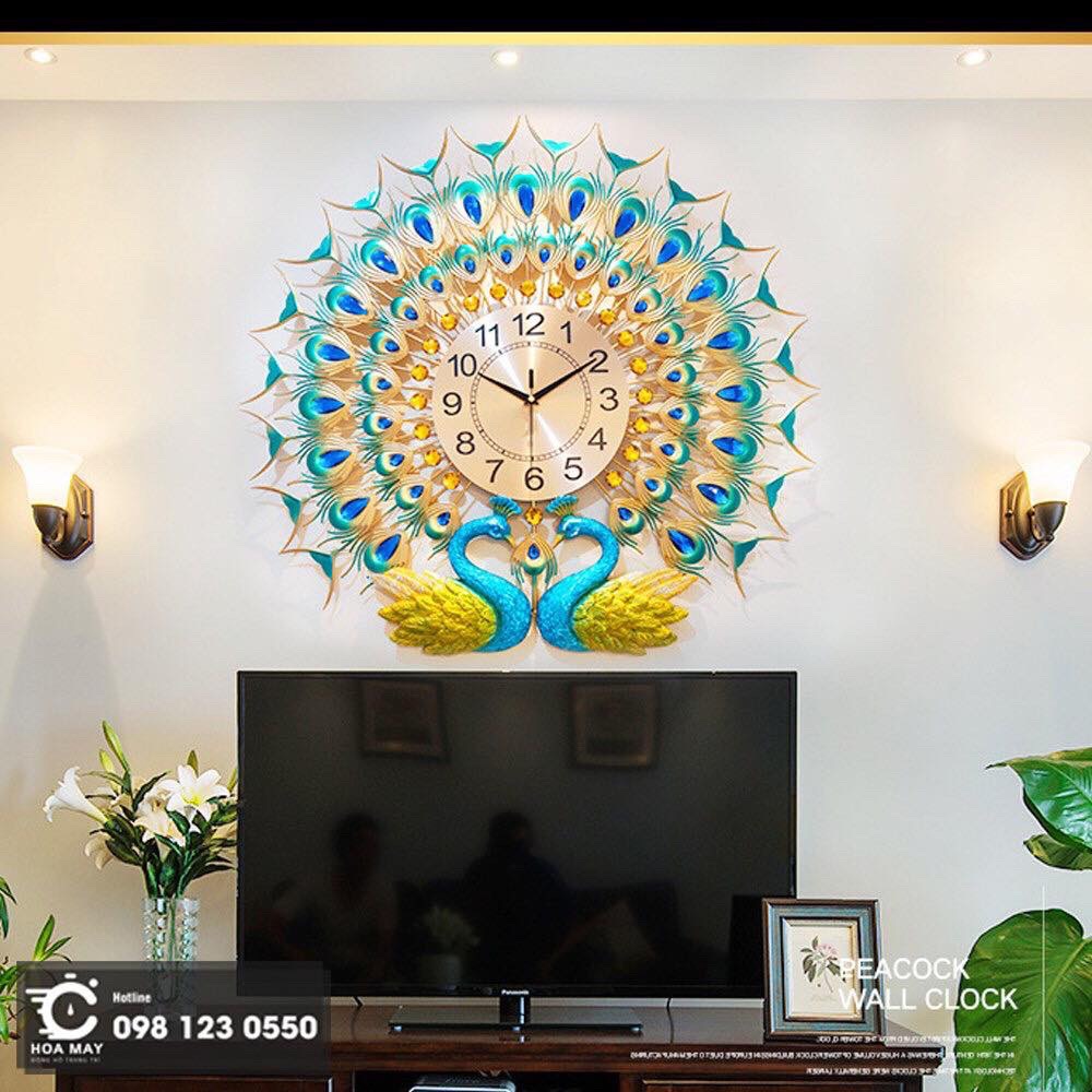 Đồng hồ treo tường đôi chim công trang trí phòng khách kim trôi cao cấp  K686 đồng hồ trang trí KOKA