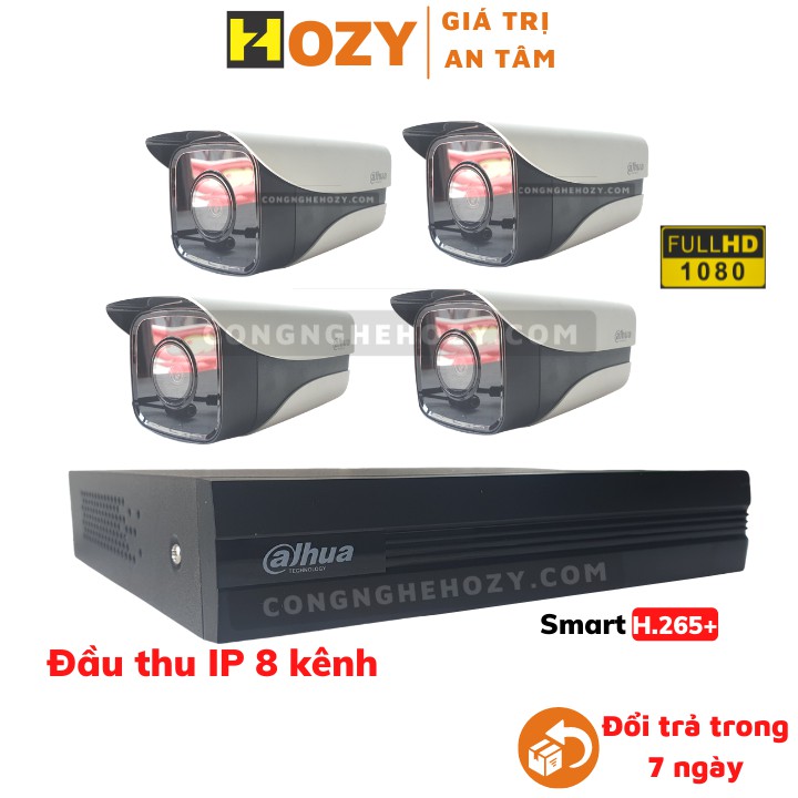 Bộ camera 4 mắt IP 2.0 mpx đầu ghi hình 8 cổng Dahua 2108 cài đặt sẵn, nối dây xong là chạy