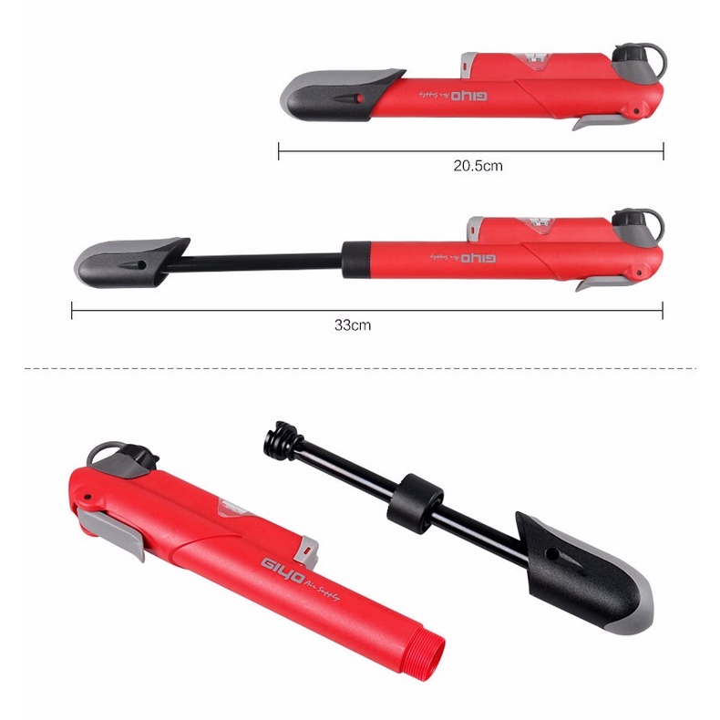Máy bơm xe đạp mini Giyo GP-41S tích hợp đồng hồ đo áp suất