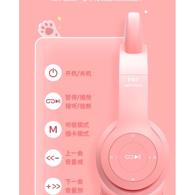 Tai nghe mèo Bluetooth MÀU HỒNG chính hãng CAT EARS