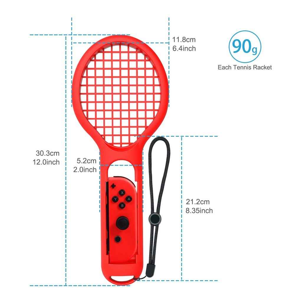 2 Vợt tennis gắn điều khiển game Nintendo Switch kèm 2 dây đeo