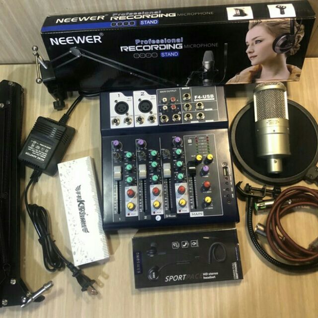 Combo thu âm livestream mic Takstar PC-K200 + Mixer F4 + Màng lọc kẹp bàn