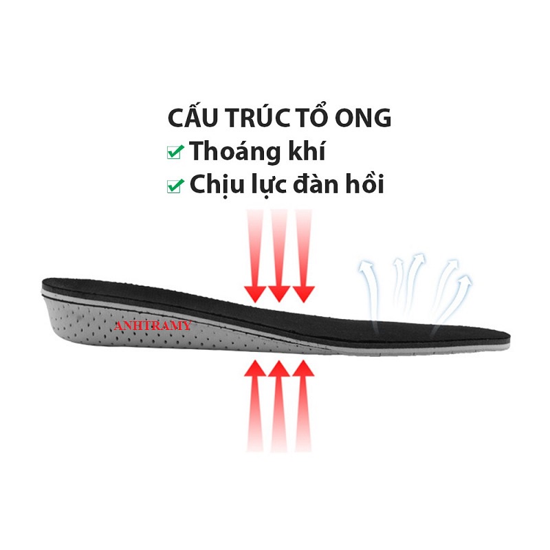 Lót giày tăng chiều cao mặt vải lưới mesh đế tổ ong thoáng khí cao cấp tăng tới 4cm - lót giày giá sỉ - PK26