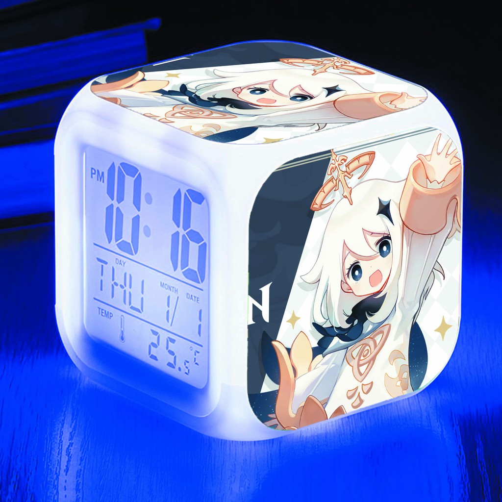 Đồng hồ báo thức để bàn in hình Sword Art Online Đao kiếm thần anime chibi LED đổi màu