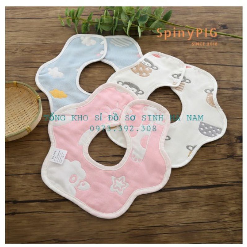 Set 2 yếm xô tròn sợi tre 6 lớp xoay 360 độ có cúc bấm dày dặn siêu thấm hút dành cho bé