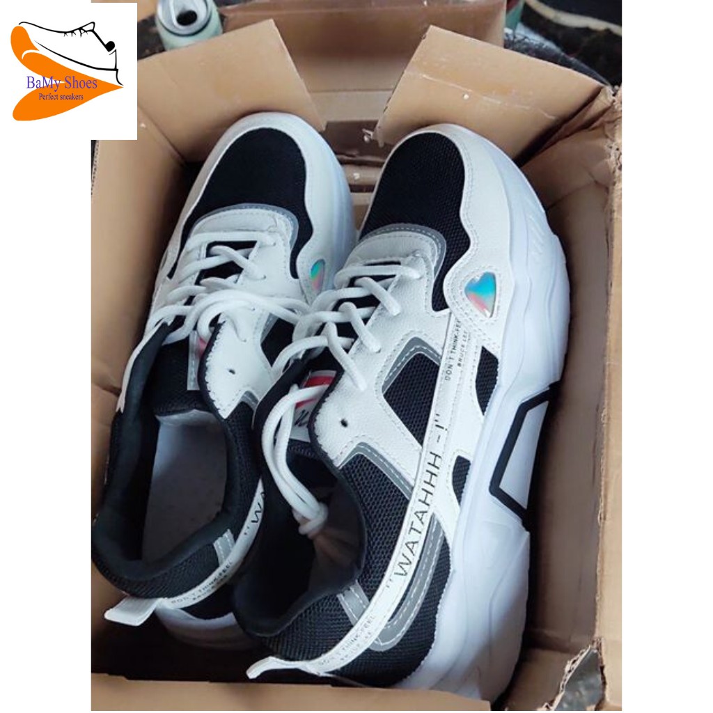 Giày Thể Thao PHẢN QUANG Sneaker Nam Đen Trắng💥 Giày buộc dây Watahhh Tăng Chiều Cao 5cm Full Box