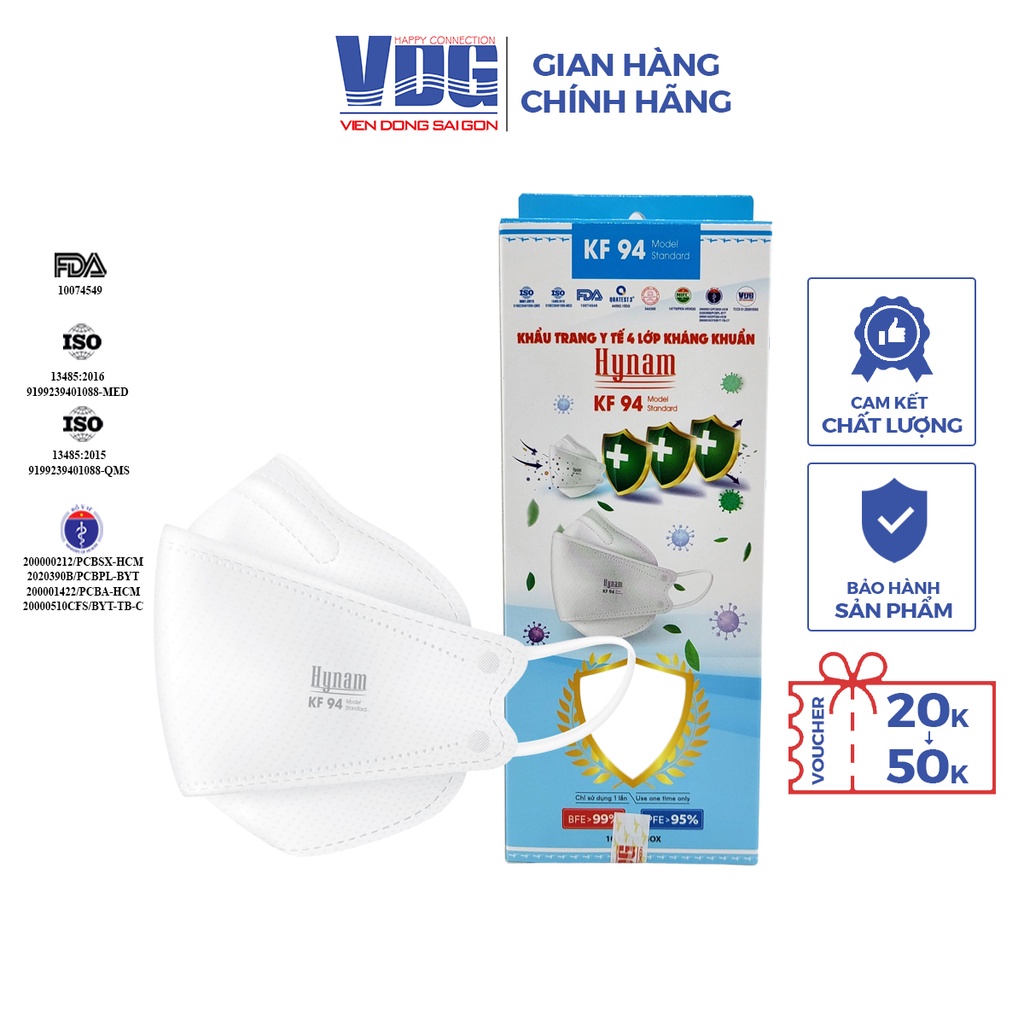 Hộp 10 cái khẩu trang y tế 4 lớp kháng khuẩn Hynam tiêu chuẩn KF94 - Viễn Đông Sài Gòn