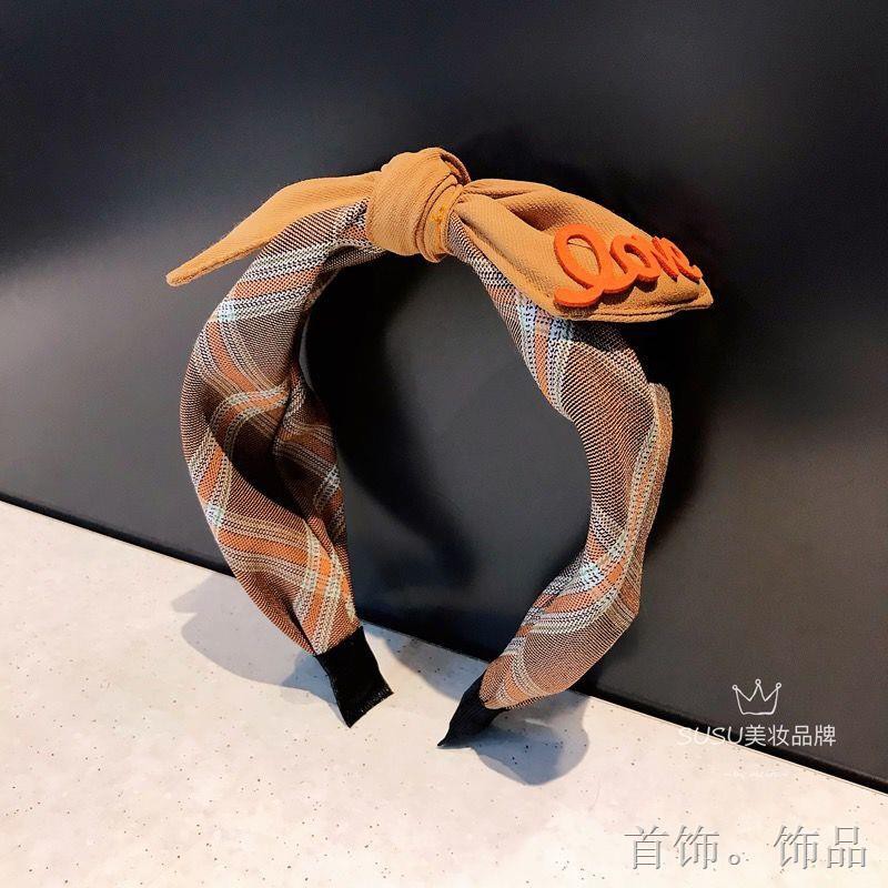 Cung nữ mới sản phẩm vải bảng chữ cái nơ Hàn Quốc kẻ sọc cổ điển đơn giản rộng vành băng đô mũ đội đầu