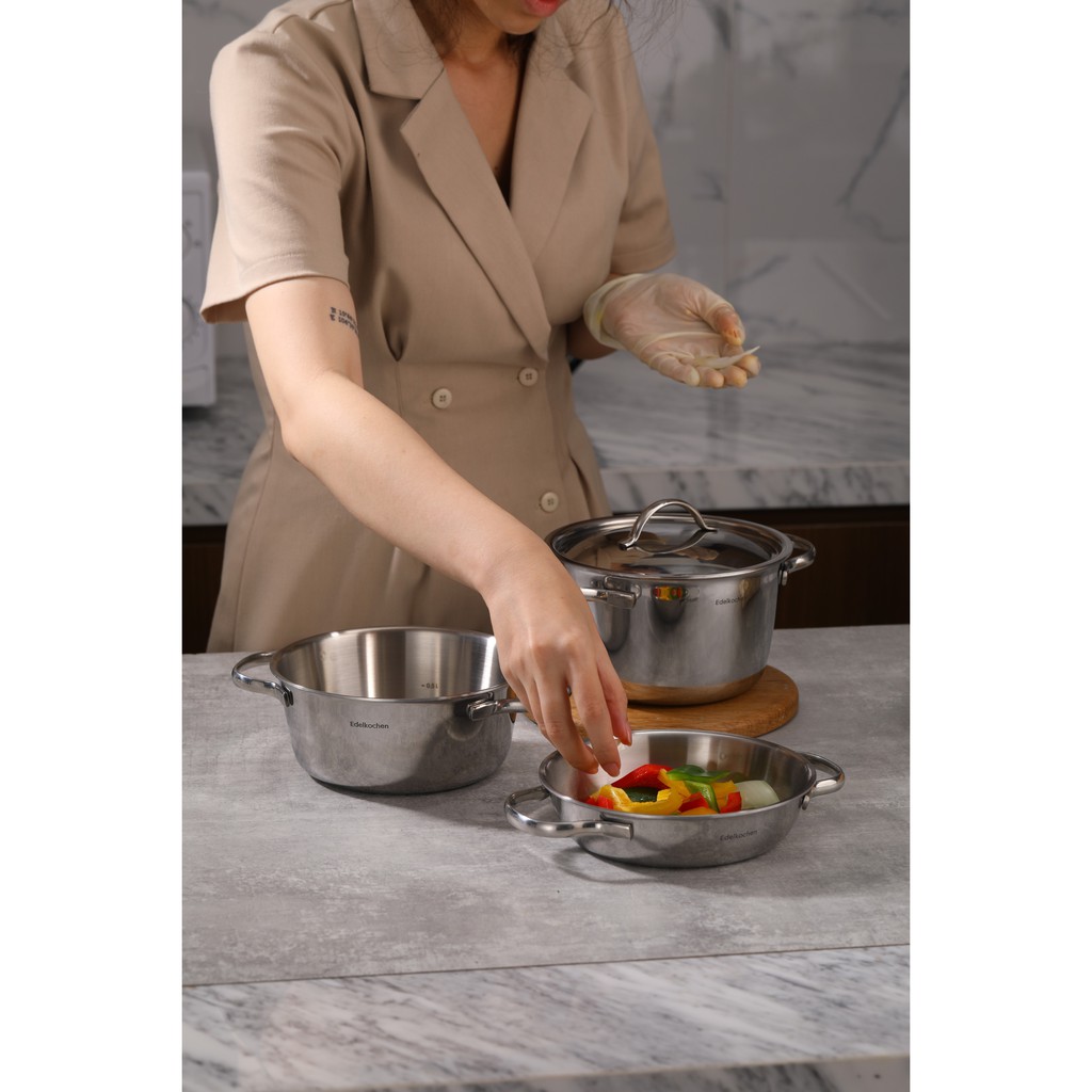 Bộ 3 nồi Inox 304 mini Edelkochen 3 lớp 16cm cao cấp