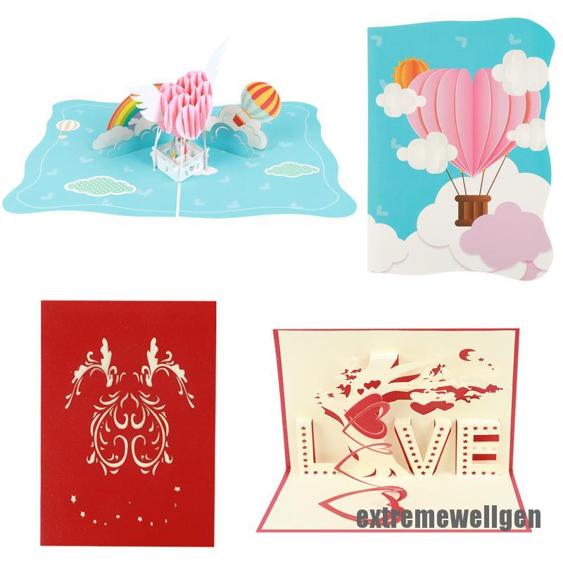 [extremewellgen 0609] 2 Pack Autumn Maple Tree Pop Up Greeting Cards and Hot Air Balloon Handmade Card